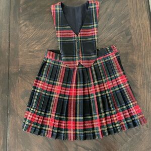 O’Neil of Dublin | Red Black plaid tartan pleated pinafore dress. 4/5. Holidays